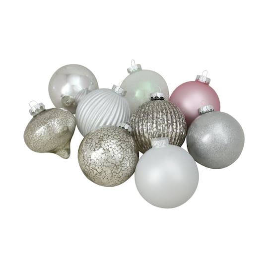 Northlight 9ct Silver and Pink Multi-Finish Ball and Onion Shaped Christmas Ornaments 4" 100mm - Silver